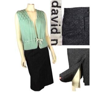 Vintage David N Black & White wool Speckle Pencil knee length Skirt size 12